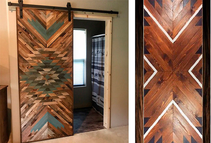 Двери, декорированные деревянной мозаикой в технике паркетри