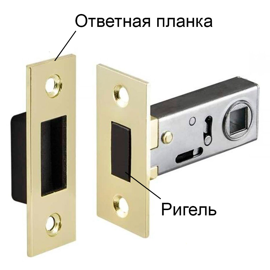 Конструкция магнитного замка с ригелем для межкомнатных дверей